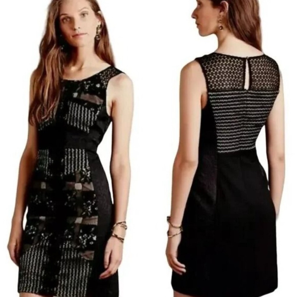 Moulinette Soeurs Savu Black Sheath Dress with Lace Panels
